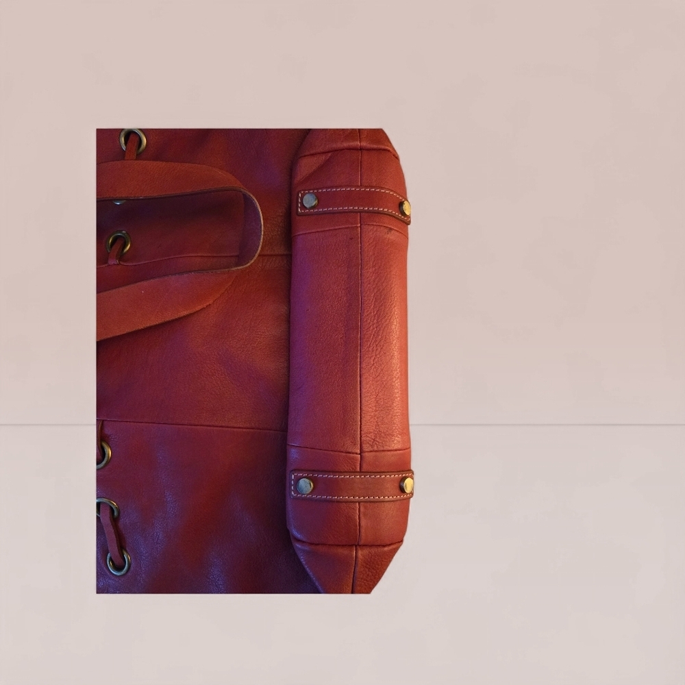 Aqua Madonna Red Leather Drawstring Bucket Bag - Picture 4 of 5